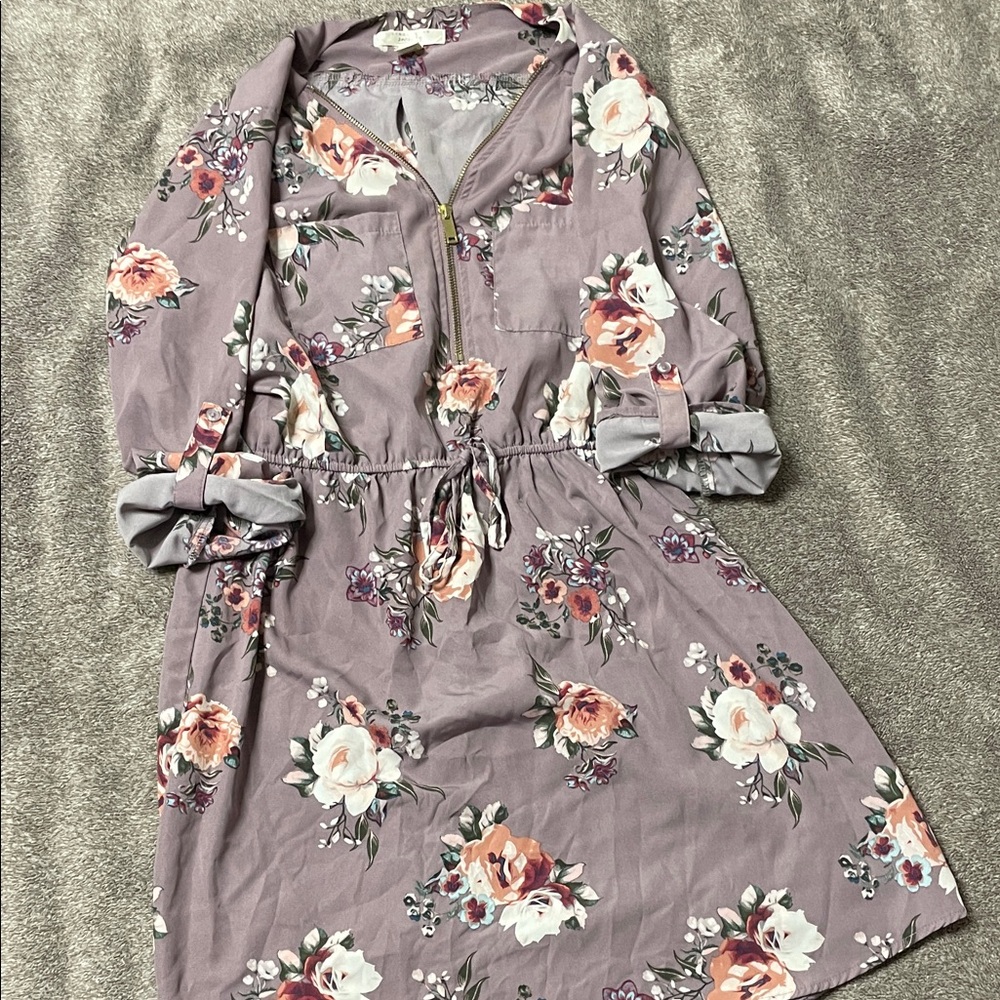 Streetwear Society Floral Long Sleeve Dress - Purple and White